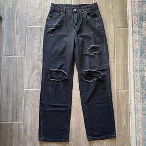 SHEIN black ripped wide leg jeans